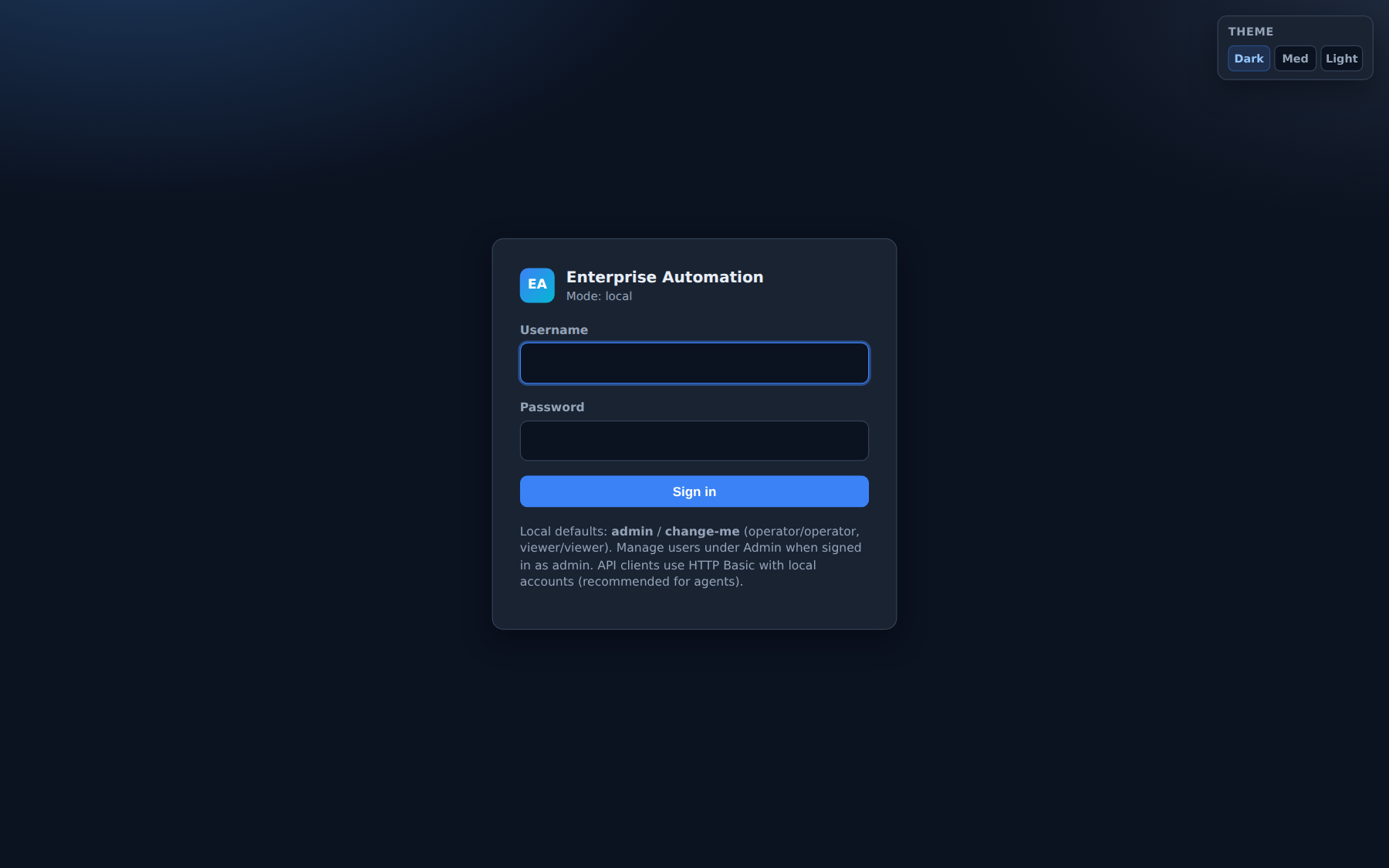 Login screen