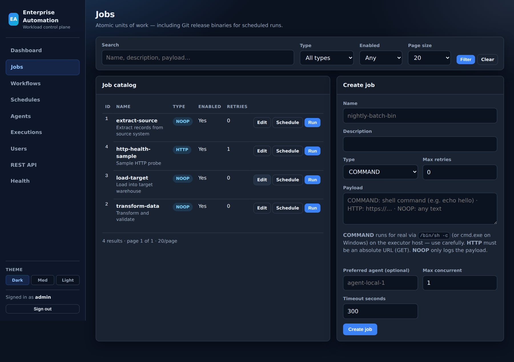 Jobs catalog